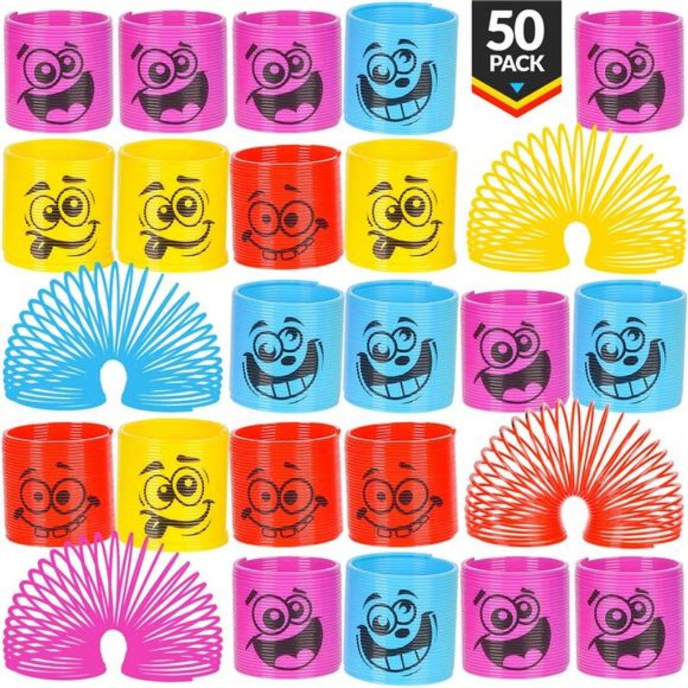 Mega Pack of 50 Coil Springs for Kids - Assorted Emoji Silly Faces and Colors